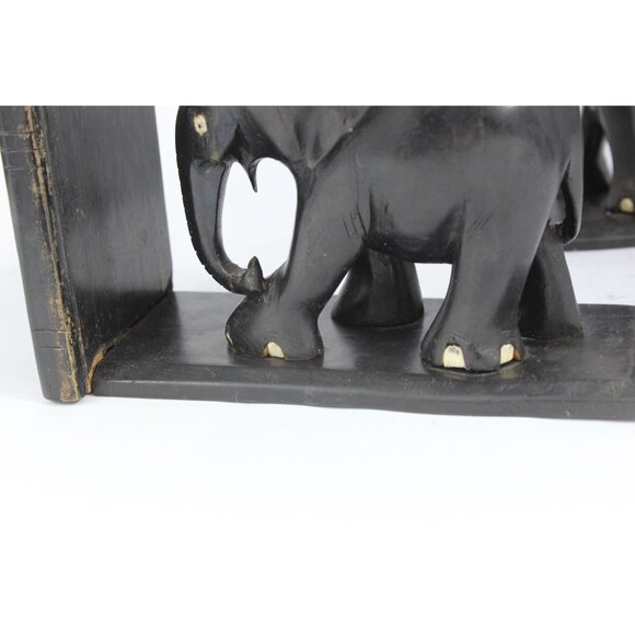 Hand Carved Wooden Elephant Bookends, Vintage Wood Book Ends, Carved Elephant De - Picture 4 of 13